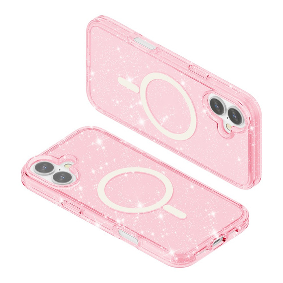 Husă pentru iPhone 17, pentru MagSafe, glitter, roz translucid