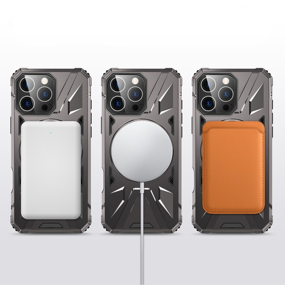 Carcasă pentru iPhone 16 Pro, blindată cu suport și placă pentru mâner, gri