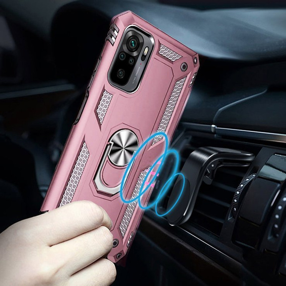 Husă blindată pentru Xiaomi Redmi Note 10/10S, Nox Case Ring, roz rose gold