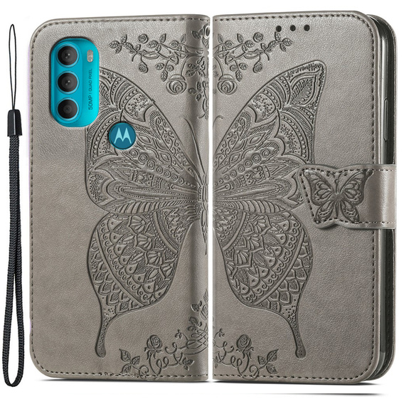 Cu clapetă pentru Motorola Moto G71 5G, Butterfly, gri