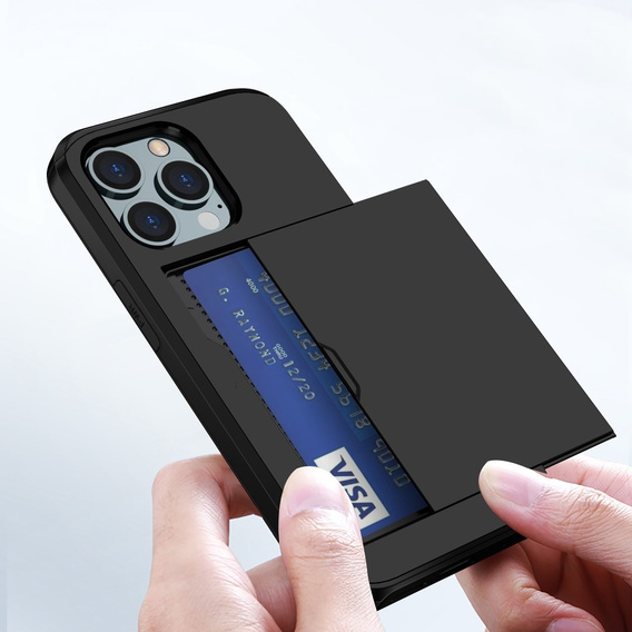 Huse pentru iPhone 15 Pro, Sliding Card Holder, negru