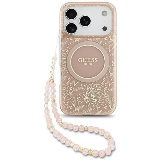 Husă cu curea IML Flowers Electroplated Allover With Beads, pentru MagSafe, cu curea pentru iPhone 17 Pro