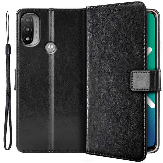 Cu clapetă pentru Motorola Moto E20/E30/E40, Crazy Horse Wallet, negru