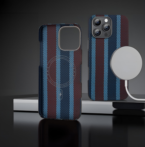 Carcasă pentru iPhone 16 Pro Max, Aramid Fiber Slim Case, pentru MagSafe, albastru / roșu