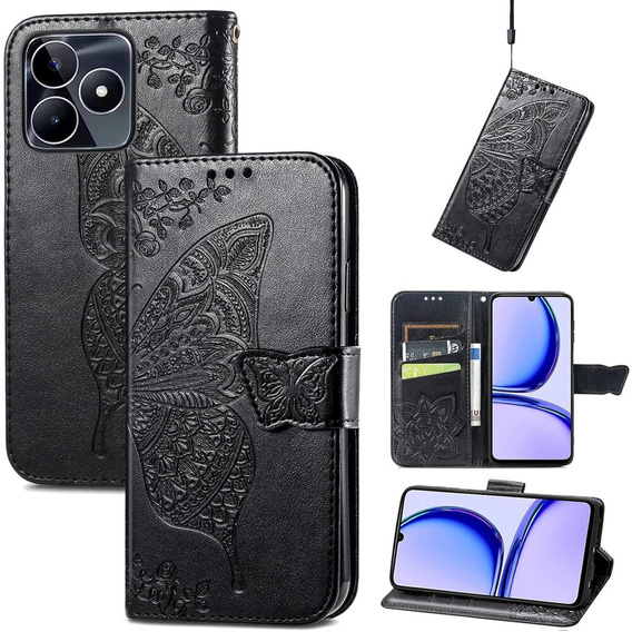 Cu clapetă pentru Realme Note 50, Butterfly, negru