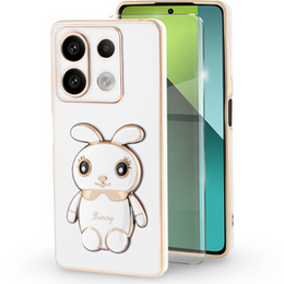 Carcasă pentru Xiaomi Redmi Note 13 Pro 5G, Rabbit, alb + sticlă călită 9H