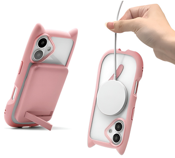 Husă pentru iPhone 16, pentru MagSafe, Cute Cat, roz + sticlă pentru ecran