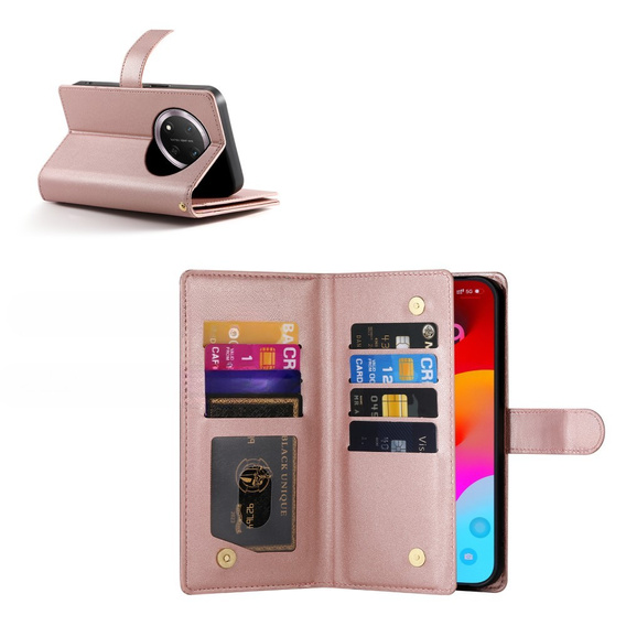 Cu clapetă pentru Honor Magic 7 Lite, Wallet Zipper Pocket, roz