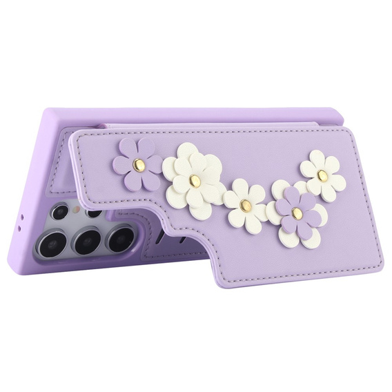 Husa pentru Samsung Galaxy S24 Ultra, Leather Flower Card Slot, violet