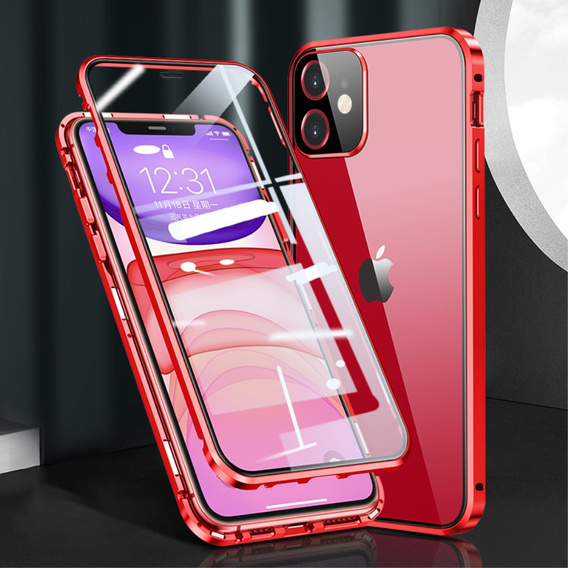 Husa pentru iPhone 12 Mini, Magnetic Dual Glass, roșu