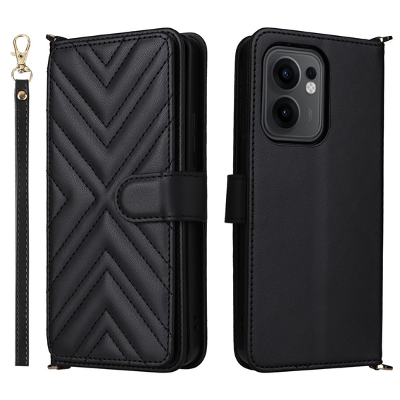 Carcasă cu clapetă pentru Oppo Reno 13F 5G, Crossbody Leather Wallet, negru