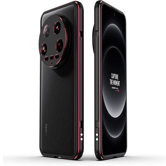 Husa pentru Xiaomi 14 Ultra, Armor Bumper, cu capac pentru obiectiv, negru / roșu
