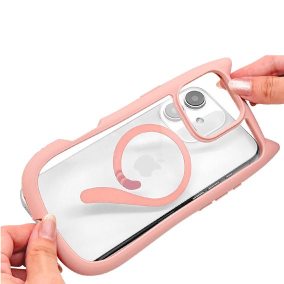 Husă pentru iPhone 11, pentru MagSafe, Cute Cat, roz + sticlă pentru ecran