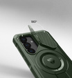 Husă blindată pentru Samsung Galaxy S25, Dexnor CamProtect MagSafe, verde (Două rame)