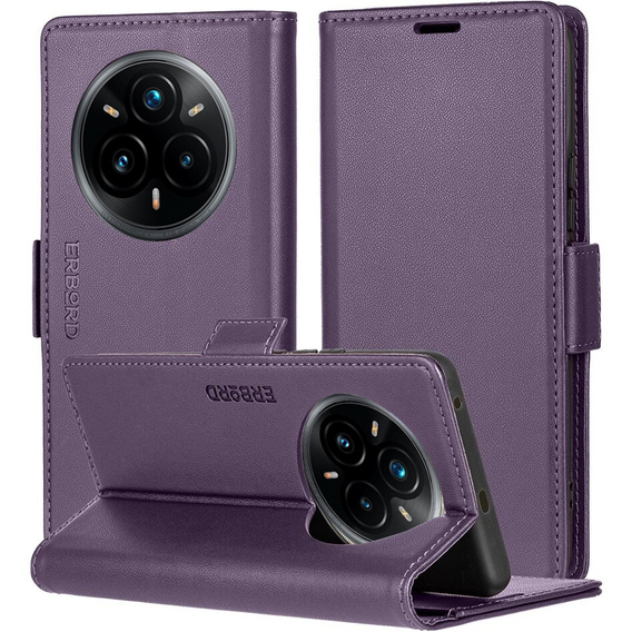 Husă pentru Realme 14 Pro+ 5G, ERBORD Glossy Litchi, portofel cu clapetă, violet