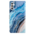 Cu clapetă pentru Samsung Galaxy A25 5G, Wallet Marble, albastru + sticlă 9H