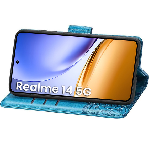 Cu clapetă pentru Realme 14 5G / Realme 14T 5G, Butterfly, albastru