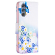 Cu clapetă pentru Samsung Galaxy M34, Wallet, butterfly & flowers, alb