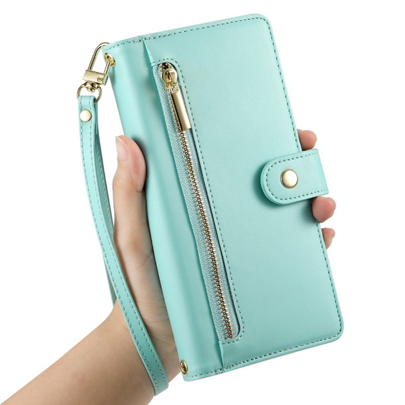 Cu clapetă pentru Xiaomi 14T Pro, Wallet Zipper Pocket, verde