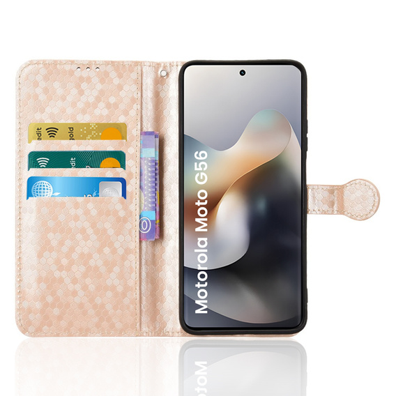 Husa cu clapetă pentru Motorola Moto G56 5G, Wallet Rhombus, de aur