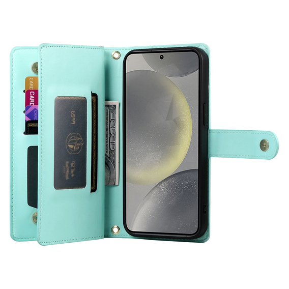 Cu clapetă pentru Samsung Galaxy S25+ Plus, Wallet Zipper Pocket, verde