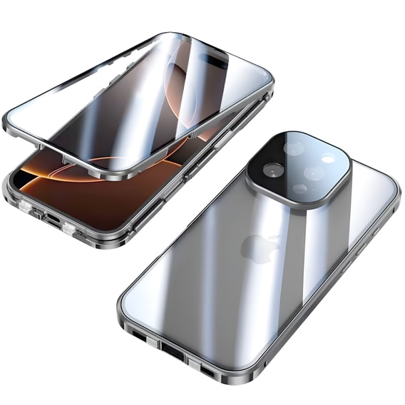 Husa pentru iPhone 16 Pro, Magnetic Dual Glass, de argint