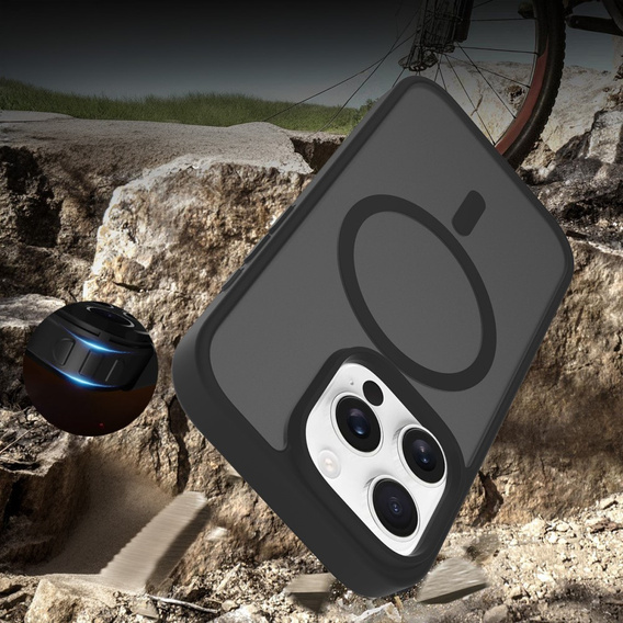 Carcasă ERBORD MagSafe pentru iPhone 16 Pro, Matte Case, buton activ, mat / negru