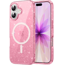Husă pentru iPhone 17, pentru MagSafe, glitter, roz translucid