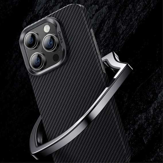Carcasa BENKS Kevlar pentru iPhone 15 Pro Max, pentru MagSafe, Carbon Fiber, negru