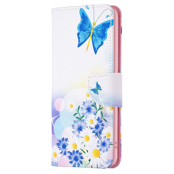 Cu clapetă pentru OPPO A57 / A57s, Wallet, butterfly & flowers, alb