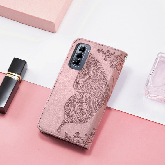 Cu clapetă pentru Infinix Hot 50 Pro+ 4G, Butterfly, roz rose gold