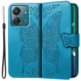 Cu clapetă pentru Xiaomi Redmi 13C / Poco C65, Butterfly, albastru