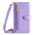 Cu clapetă pentru iPhone 14, Wallet Zipper Pocket, violet