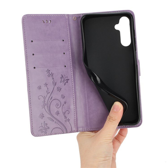 Cu clapetă pentru Samsung Galaxy A55 5G, Wallet, Butterfly, violet