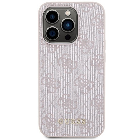 GUESS Huse pentru iPhone 15 Pro Max, 4G Metal Gold Logo, roz