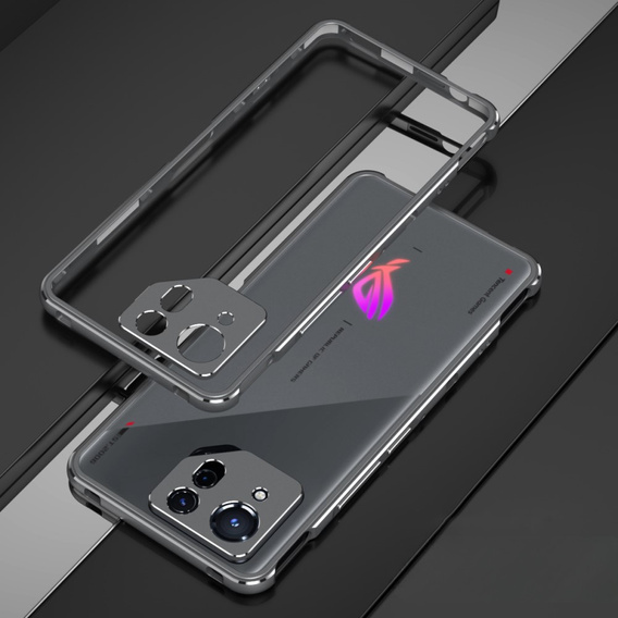 Husa pentru ASUS ROG Phone 8 Pro, Armor Bumper, cu capac pentru obiectiv, gri / argintiu