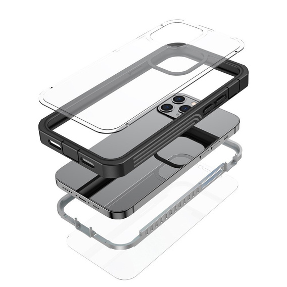 Carcasă pentru iPhone 12/12 Pro, Shockproof, cu folie, negru