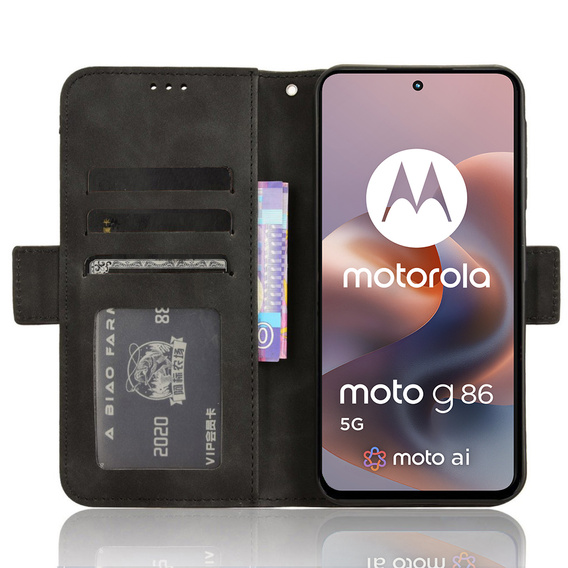 Cu clapetă pentru Motorola Moto G86 5G, Card Slot, negru