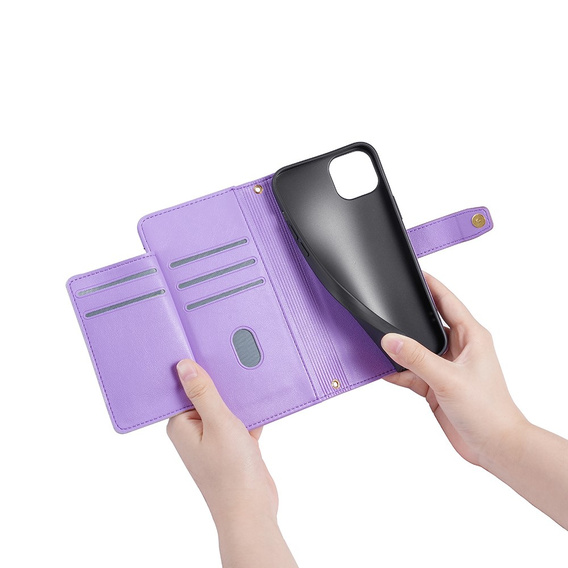 Cu clapetă pentru iPhone 15 Pro, Wallet Zipper Pocket, violet