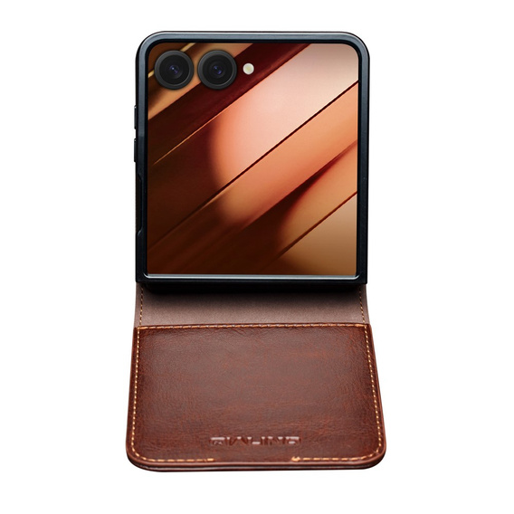 Carcasă portofel din piele maro pentru Samsung Galaxy Z Flip7