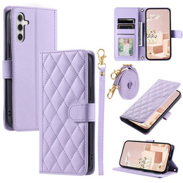 Husă cu clapetă pentru Samsung Galaxy A55 5G, Rhombus Crossbody Leather, violet