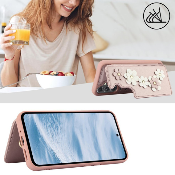Husa pentru Samsung Galaxy S23 FE, Leather Flower Card Slot, roz