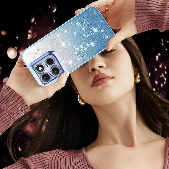 Husă pentru Motorola Moto G56 5G, Glitter Flower, albastru