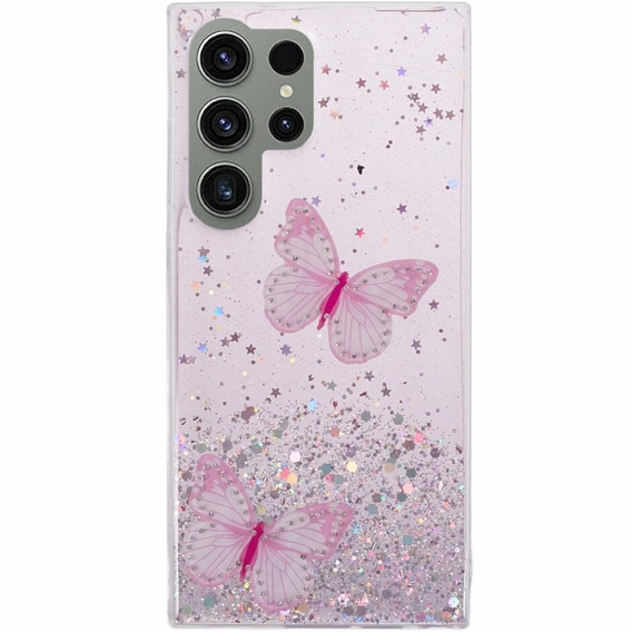 Husă pentru Samsung Galaxy S24 Ultra, Glitter Butterfly, roz