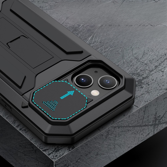 Husă pentru iPhone 13, R-JUST CamShield Slide, armată, negru
