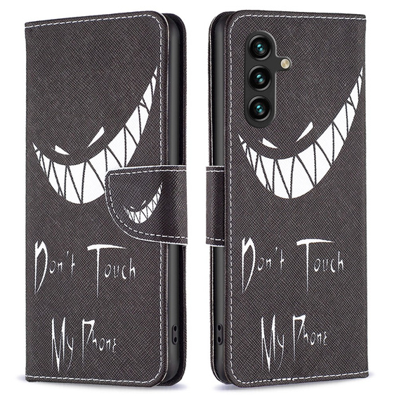 Cu clapetă pentru Samsung Galaxy A55 5G, Wallet, Don't Touch My Phone, negru