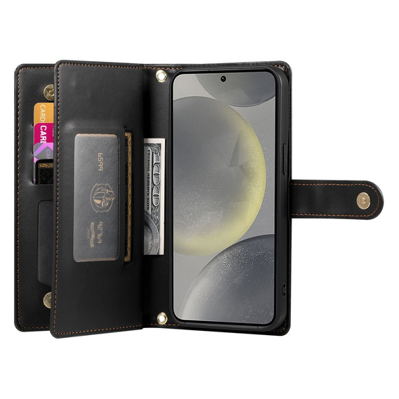 Cu clapetă pentru Samsung Galaxy S25+ Plus, Wallet Zipper Pocket, negru