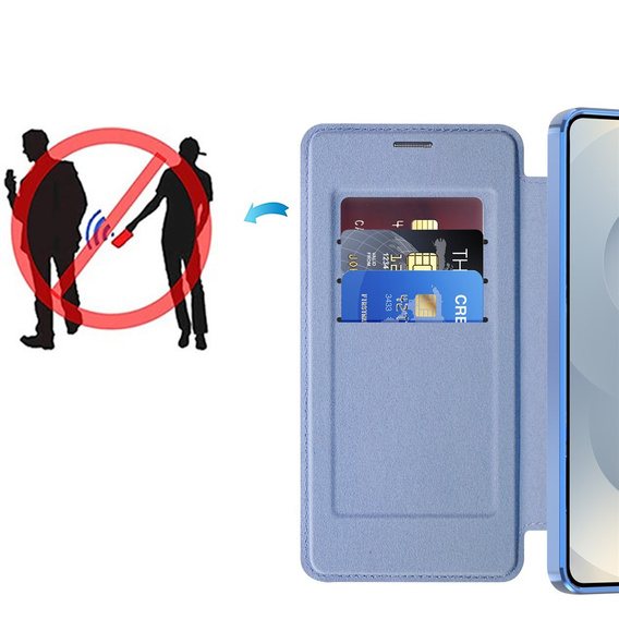 Husă RFID Wallet MagSafe Flip cu protecție pentru cameră pentru Samsung Galaxy S26 Plus, albastră
