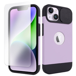 Husă ERBORD MagSafe Cam Slider, violet + sticlă pentru ecran pentru iPhone 13 / iPhone 14