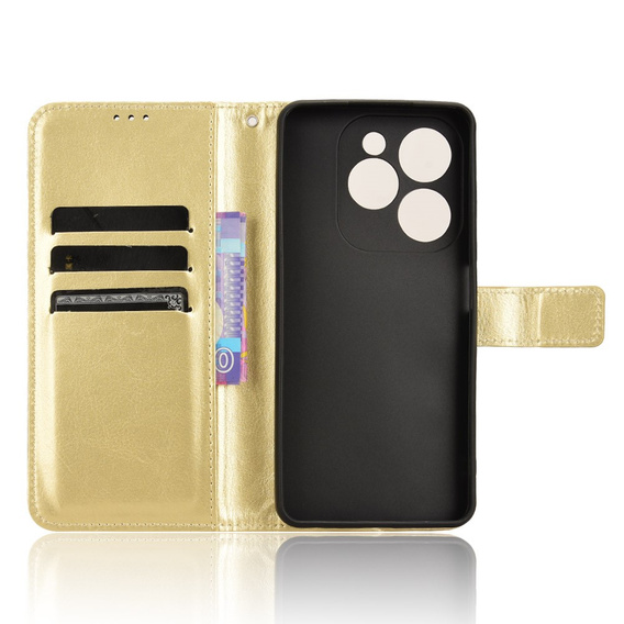 Cu clapetă pentru Infinix Hot 40i, Crazy Horse Wallet, de aur